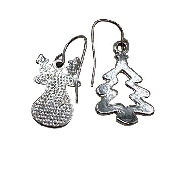 Earrings Women Christmas Holiday Reindeer & Tree Earrings Dangle Silver Tone - Picture 5 of 8